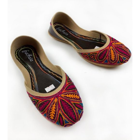 Fuchsia Shoes - NWOT Artisan Leather Embroidered Handmade Fuchsia Brand Flats